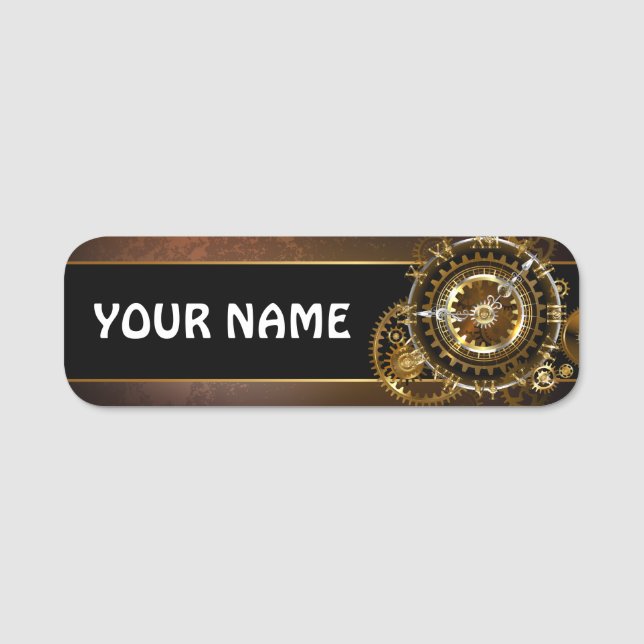 Porte-nom Horloge Steampunk avec des engrenages anciens (Devant)