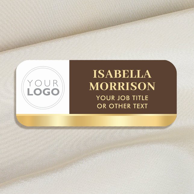 Porte-nom ID de l'employé Logo de l'entreprise Gold Brown (Créateur téléchargé)