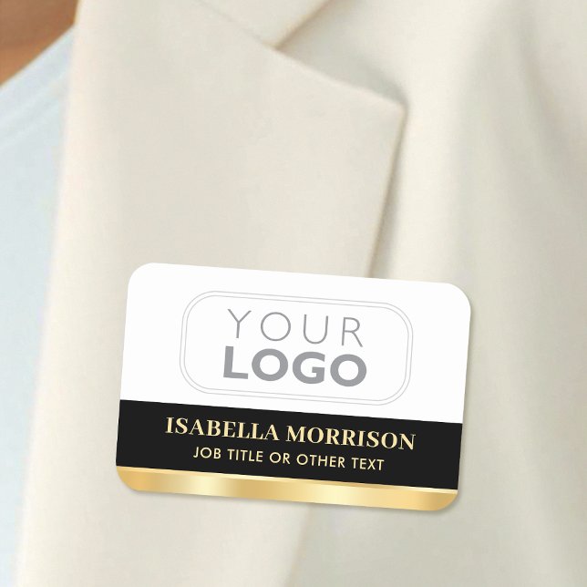 Porte-nom ID de logo de l'entreprise de l'employé Black Gold (Créateur téléchargé)