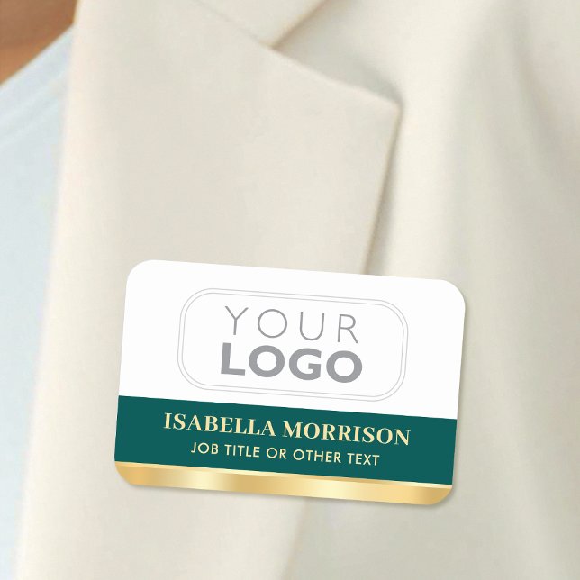 Porte-nom ID de logo de l'entreprise de l'employé Or vert (Créateur téléchargé)