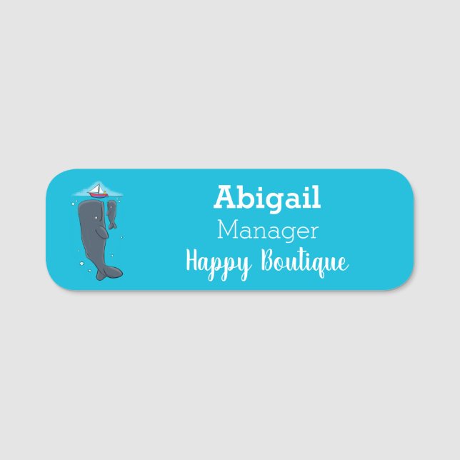 Porte-nom Illustration de mignons baleines et voiliers (Devant)