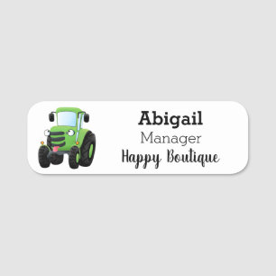 Porte-nom Illustration du joli joyeux tracteur agricole vert