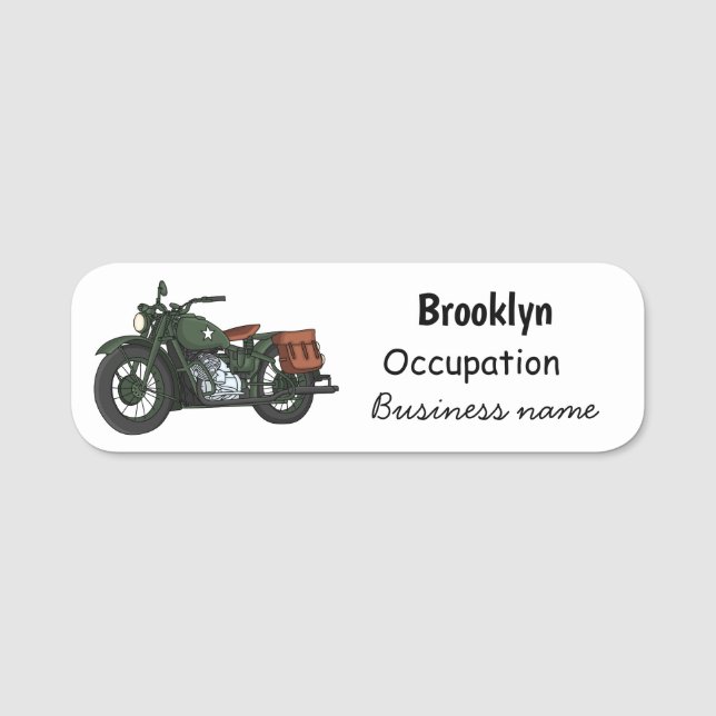 Porte-nom Illustration d'une moto de croiseur militaire (Devant)