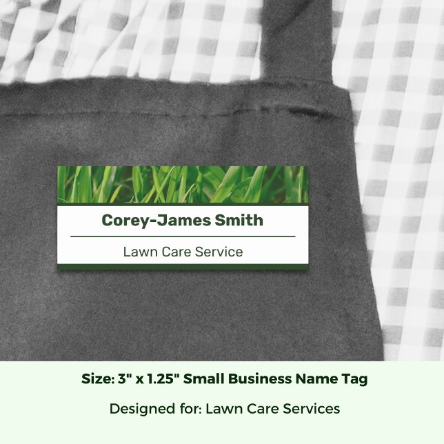 Porte-nom Image de service de soin de pelouse blanc vert (Lawn Care Service Image White Green Name Tag; Size: 3 x 1.25 Inch)