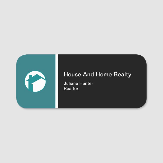 Porte-nom Immobilier moderne Turquoise Blanc Nom noir Insign (Devant)