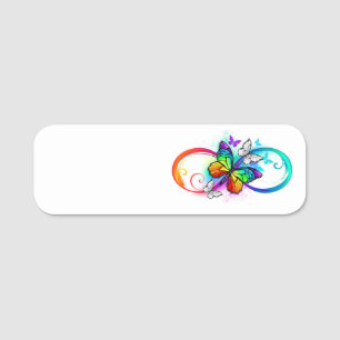 Porte-nom Infini lumineux avec papillon arc-en-ciel