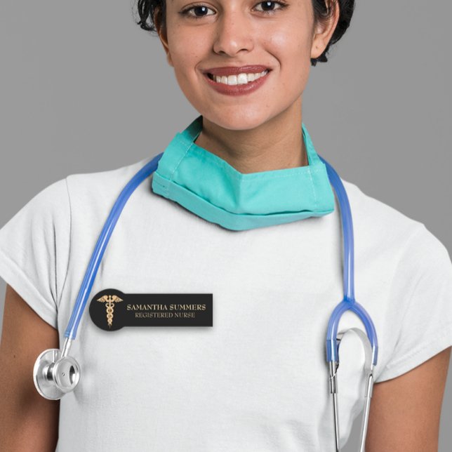 Porte-nom Infirmière Docteur Caduceus Gold Médicale RN (Créateur téléchargé)