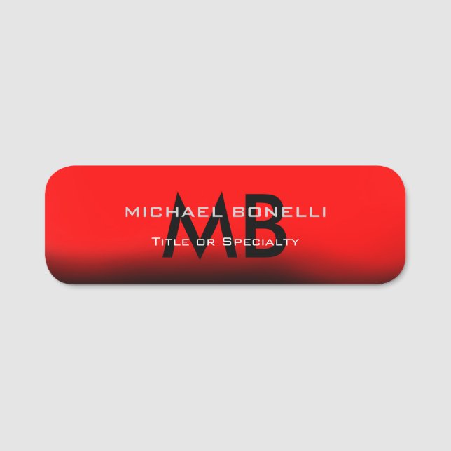 Porte-nom Initiales modernes en monogramme noir rouge (Devant)