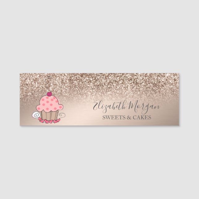 Porte-nom Joli Cupcake, Paillettes Rose Gold (Devant)
