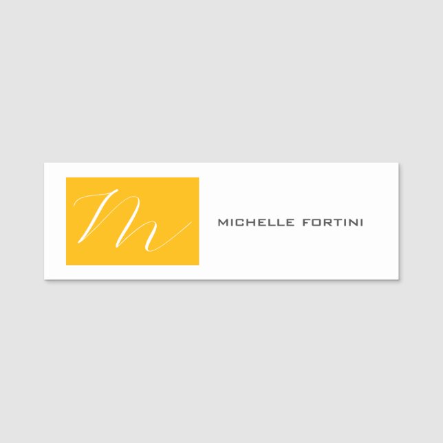 Porte-nom Joli Monogramme Jaune Blanc Moderne Plaine (Devant)