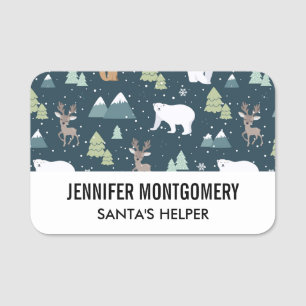 Porte-nom Joli Noël Animaux d'hiver Motif rustique