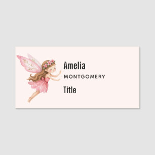 Porte-nom Jolie Fille Fée en Robe Rose Entreprise Fantaisist