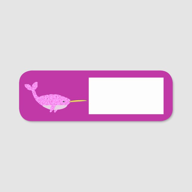 Porte-nom Jolie fille rose bébé Narwhal (Devant)