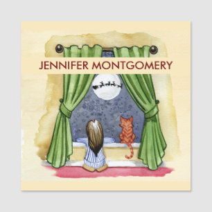 Porte-nom Jolie réveillon de Noël Enfant & Chat Kitty Aquare