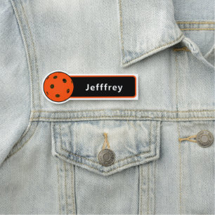Porte-nom Joueur de Pickleball Balle Orange Personnalisée No
