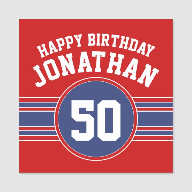 Porte-nom Joyeux Anniversaire Sports Stripes avec Age Red Bl (Devant)