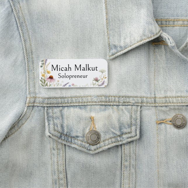Porte-nom Label Solopreneur, Fleurs Sauvages, Art Moderne (En situation)