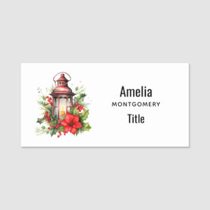 Porte-nom Lanterne rouge de Noël Poinsettia et pin