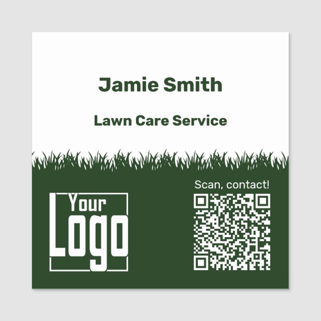 Porte-nom Lawn Care QR-Code Logo Company Green White (Devant)