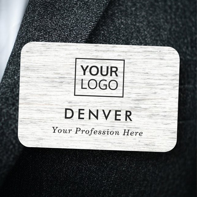 Porte-nom Léger gris bois grain ajouter le logo titre de pré (Light gray wood grain add logo first name title name tag)