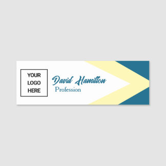 Porte-nom Logo Bleu Cobalt Blanc Jaune Géométrique