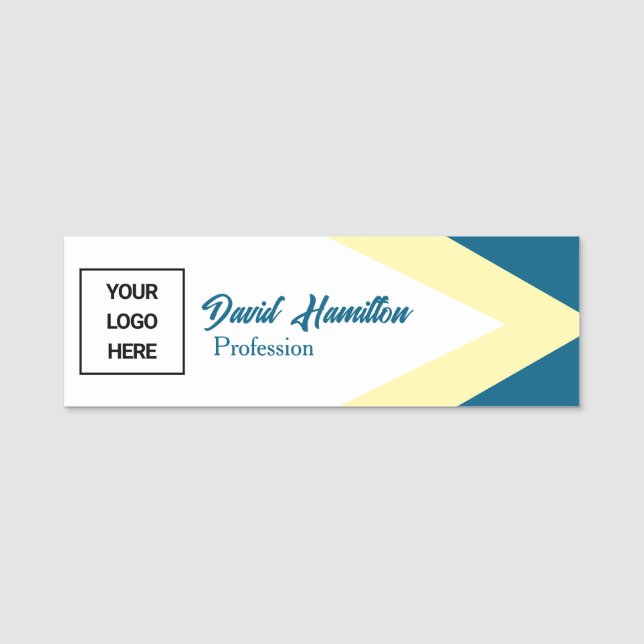 Porte-nom Logo Bleu Cobalt Blanc Jaune Géométrique (Devant)