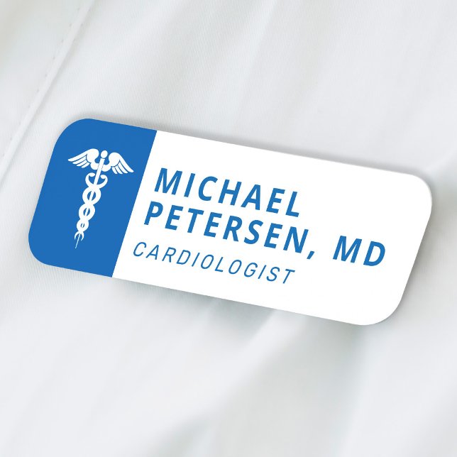Porte-nom Logo caducée de médecin nom bleu (Créateur téléchargé)