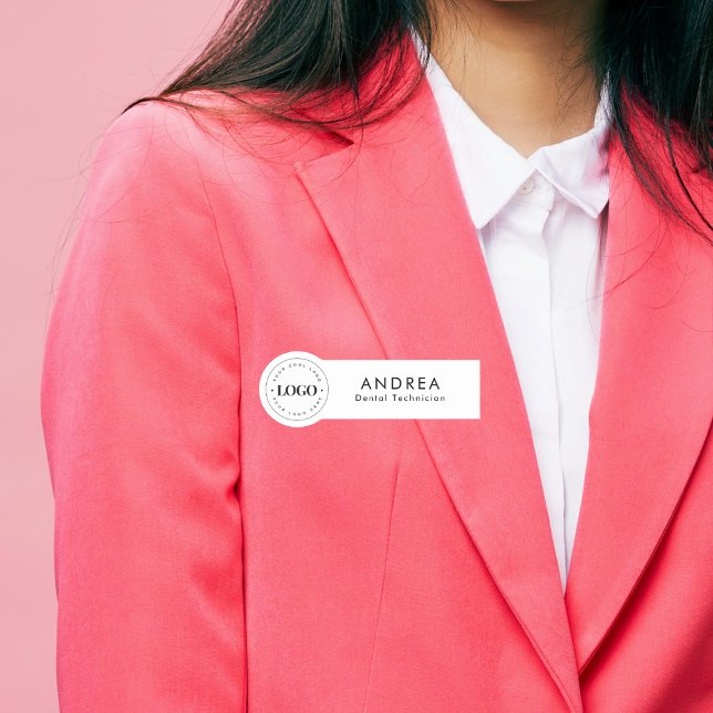 Porte-nom Logo circulaire personnalisé noir blanc personnel  (Créateur téléchargé)