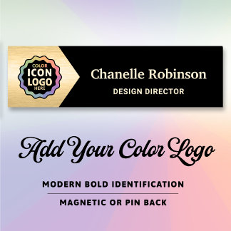 Porte-nom Logo couleur classique Chevron noir or affaires ID