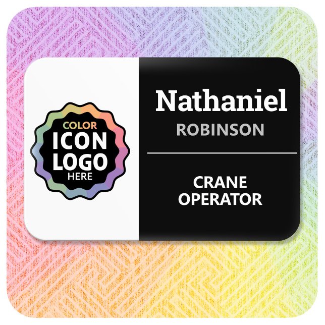 Porte-nom Logo couleur noir et blanc minimal ID employé (Créateur téléchargé)