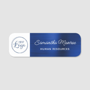Porte-nom Logo d'affaires Blanc et Royal Navy Blue Foil