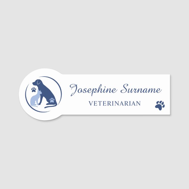 Porte-nom Logo d'animal de chien et de chat bleu personnalis (Devant)