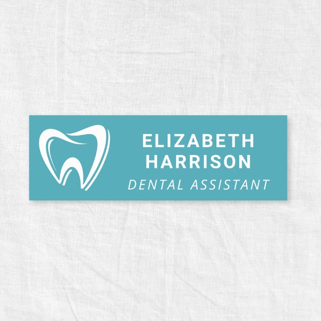 Porte-nom Logo de dentiste Cabinet dentaire Bleu sarcelle (Dentist Logo Dental Office Teal Blue Name Tag)