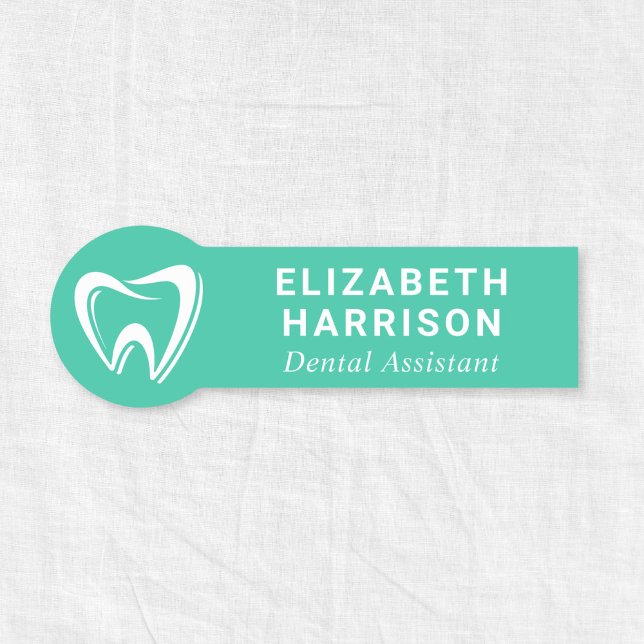 Porte-nom Logo de dentiste Cabinet dentaire Vert (Dentist Logo Dental Office Green Name Tag)