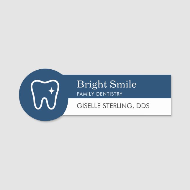 Porte-nom Logo de dentiste moderne en bleu marine (Devant)