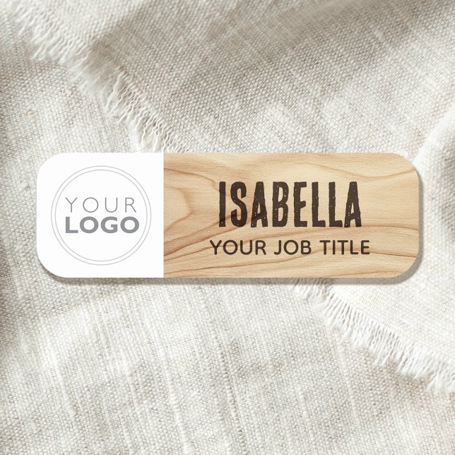 Porte-nom Logo de l'employé en bois rustique marron personna (Créateur téléchargé)