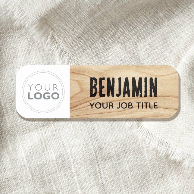 Porte-nom Logo de l'employé en bois rustique noir personnali (Créateur téléchargé)