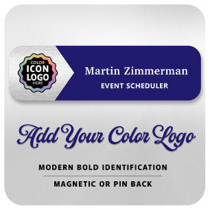 Porte-nom Logo de l'entreprise couleur bleu marine argenté C