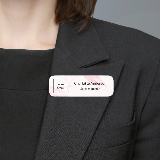 Porte-nom Logo de l'entreprise couleur rose pâle employé élé (Créateur téléchargé)