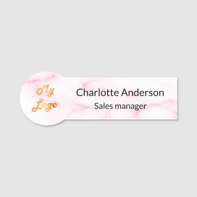 Porte-nom Logo de l'entreprise en marbre rose clair (Devant)