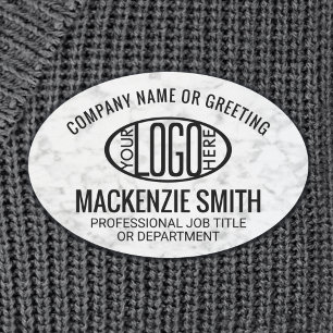 Porte-nom Logo de l'entreprise Faux Marbre blanc ID employé