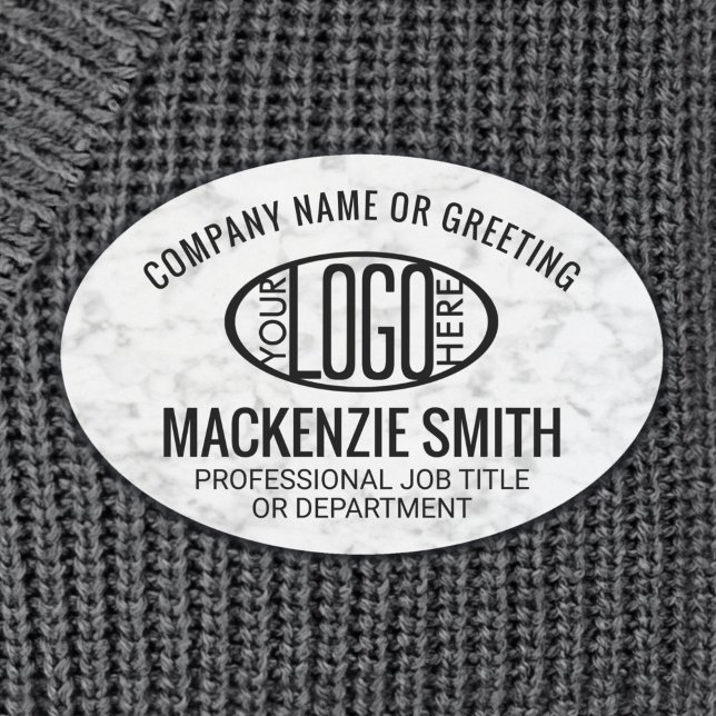 Porte-nom Logo de l'entreprise Faux Marbre blanc ID employé (Créateur téléchargé)