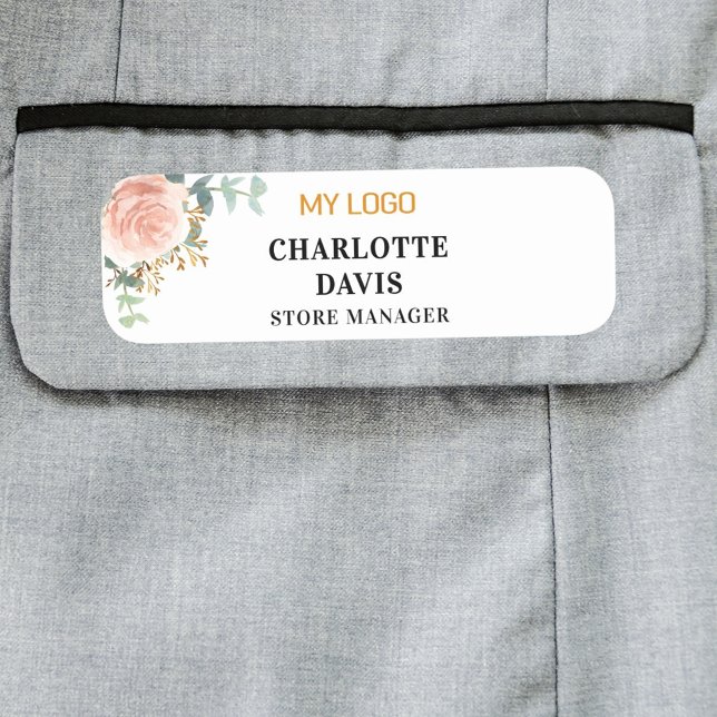 Porte-nom Logo de l'entreprise rose or floral (Créateur téléchargé)