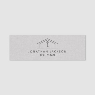 Porte-nom Logo de maison de courtier moderne gris faux lin