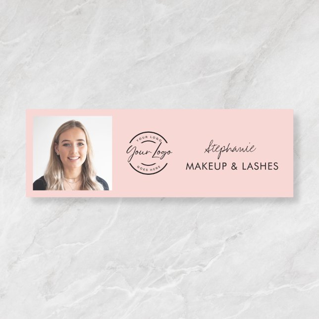 Porte-nom Logo de photo de maquillage en écriture rose blush (Créateur téléchargé)