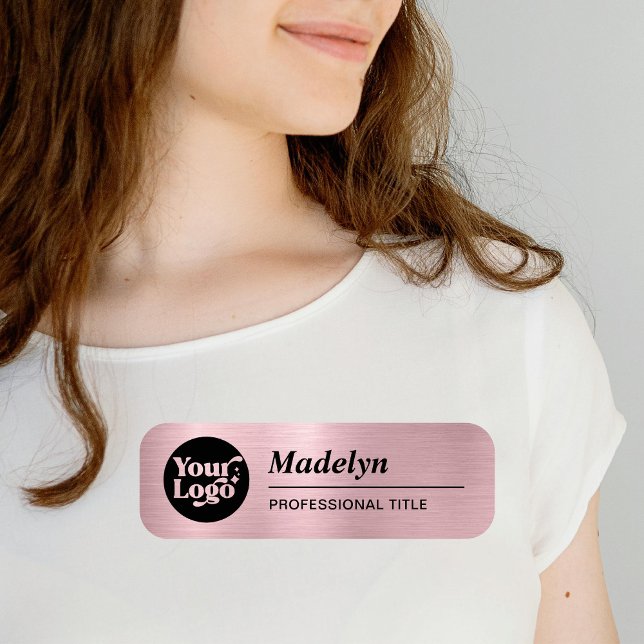 Porte-nom Logo de script d'employé métallisé rose gold magné (Créateur téléchargé)