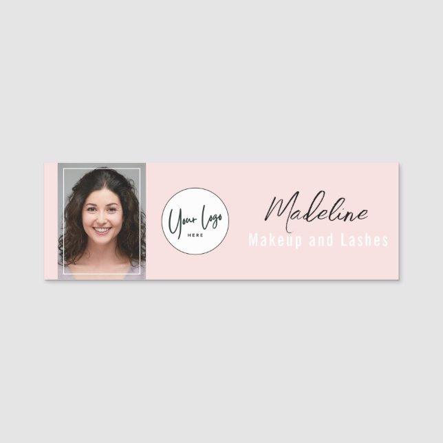 Porte-nom Logo de script rose Blush Photo Maquillage (Devant)