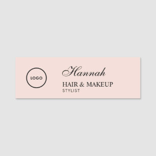 Porte-nom Logo de script rose poudré Maquillage de cheveux