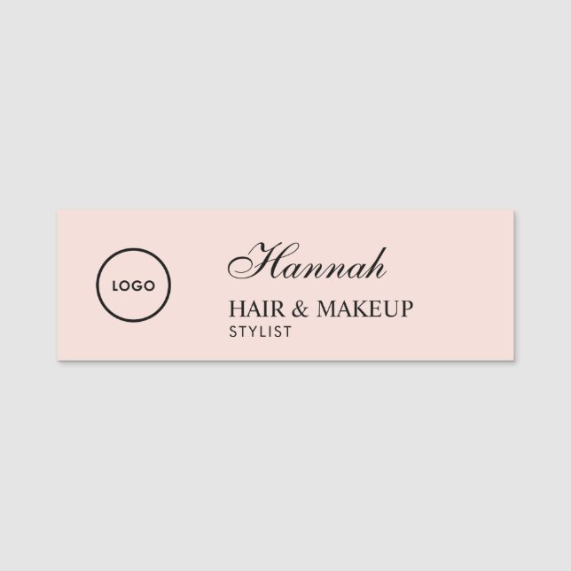 Porte-nom Logo de script rose poudré Maquillage de cheveux (Devant)