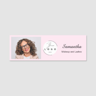 Porte-nom Logo de script rose poudré Photo Maquillage